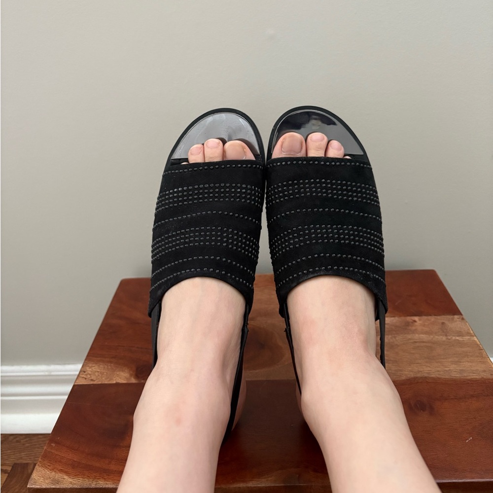 French Connection UK Peep Toe Black Leather Ladies Sandals Size 7.5